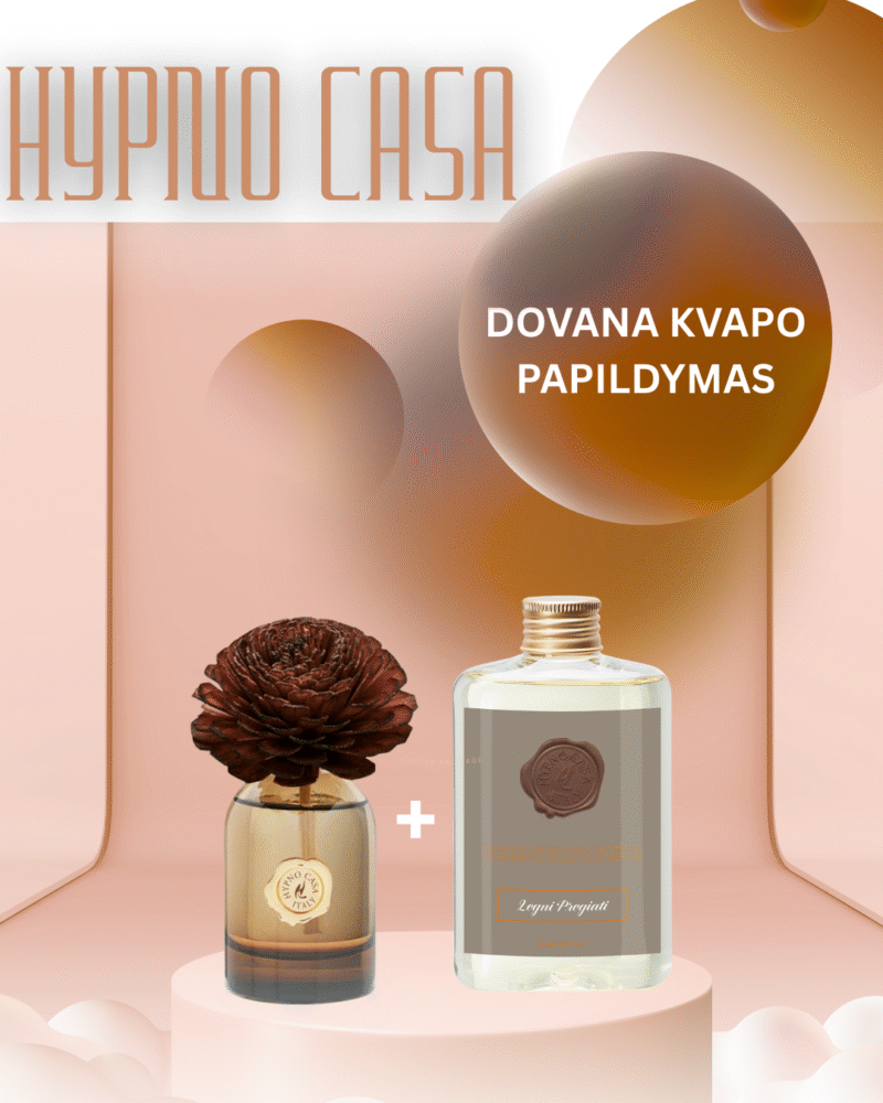 Hypno casa Italy namų kvapas su gėlės žiedu LEGNI PREGIATI, 100 ml. + DOVANA KVAPO PAPILDYMAS (200 ML.)